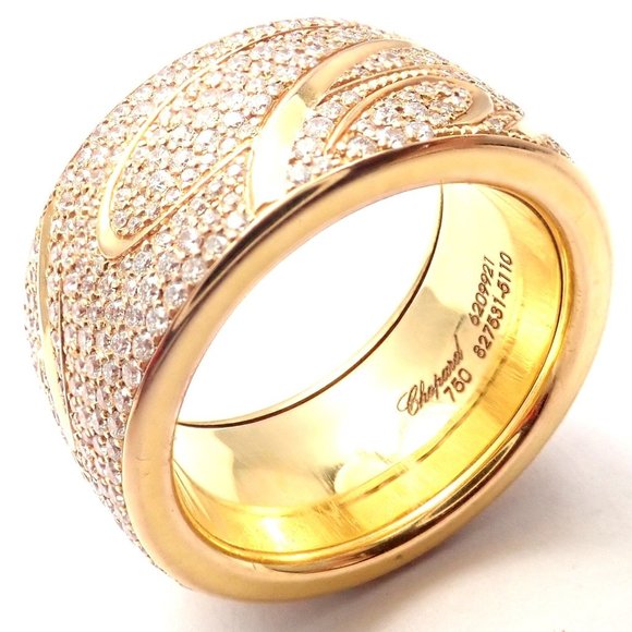 Chopard Chopardissimo 18k Yellow Gold Pave Diamond Signature Band Ring Box Paper - Picture 10 of 10